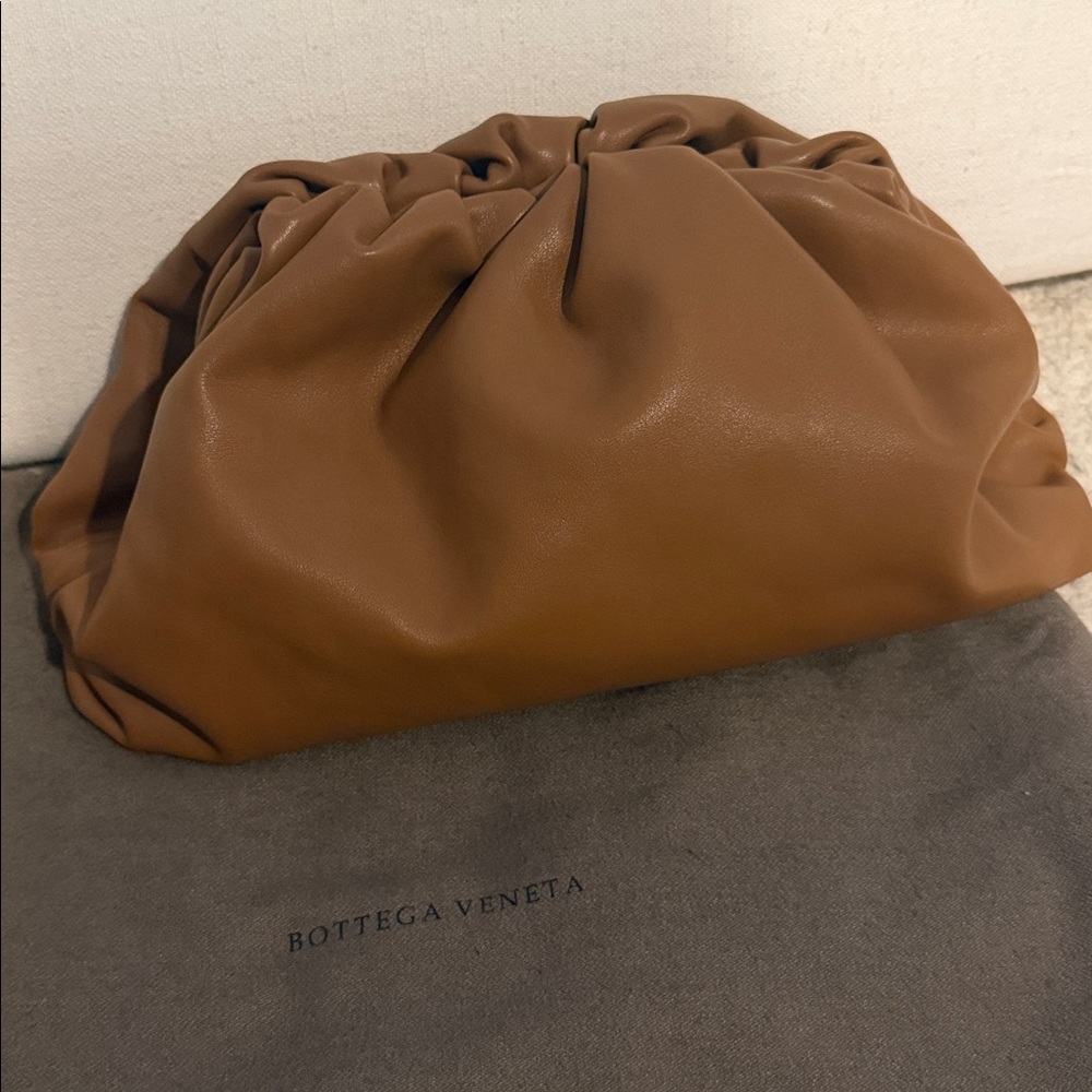 Brown Leather Pouch Clutch w/ logo & dust bag